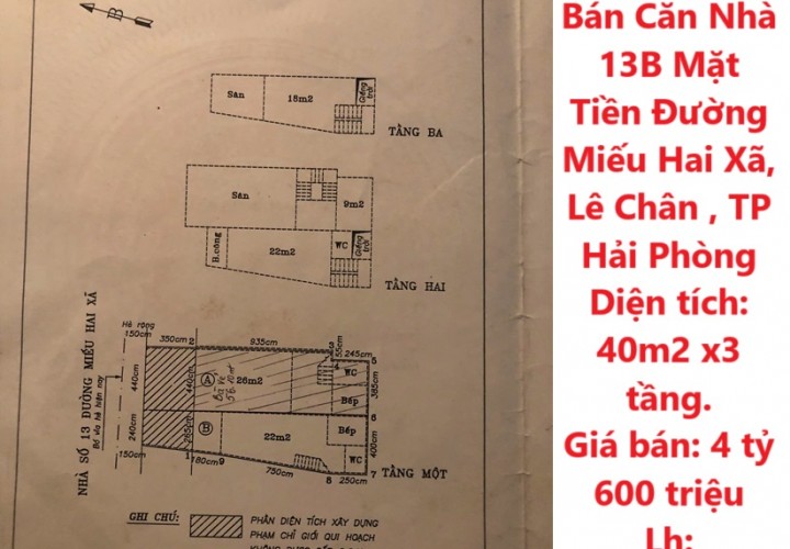 Chính Chủ Bán Căn Nhà 13B Mặt Tiền Đường Miếu Hai Xã, Lê Chân , TP Hải Phòng