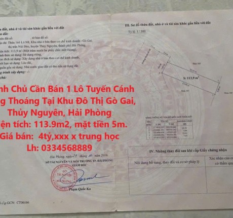 Chính Chủ Cần Bán 1 Lô Tuyến Cánh Đồng Thoáng Tại Khu Đô Thị Gò Gai, Thủy Nguyên, Hải Phòng