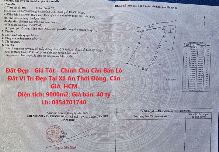 Đất Đẹp - Giá Tốt - Chính Chủ Cần Bán Lô Đất Vị Trí Đẹp Tại Xã An Thới Đông, Cần Giờ, HCM