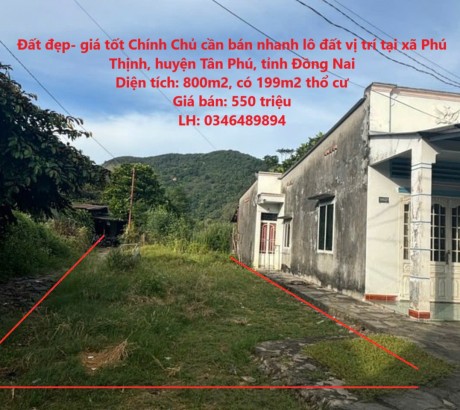 Đất đẹp- giá tốt Chính Chủ cần bán nhanh lô đất vị trí tại huyện Tân Phú, tỉnh Đồng Nai
