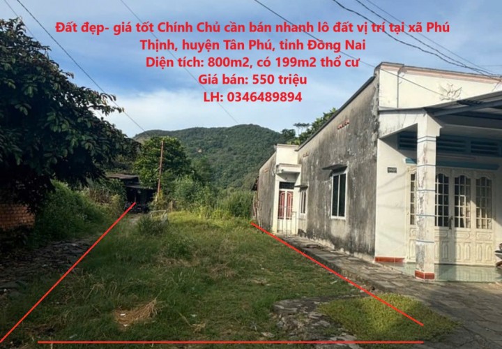 Đất đẹp- giá tốt Chính Chủ cần bán nhanh lô đất vị trí tại huyện Tân Phú, tỉnh Đồng Nai