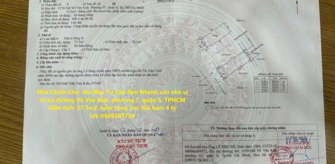 Nhà Chính Chủ- Giá Đầu Tư Cần Bán Nhanh căn nhà vị trí tại quận 6, TPHCM