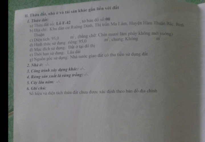 CHÍNH CHỦ CẦN BÁN NHANH LÔ ĐẤT  Vị Trí Đắc Địa Tại Thị Trấn Ma Lâm,  Hàm Thuận Bắc,  Bình Thuận