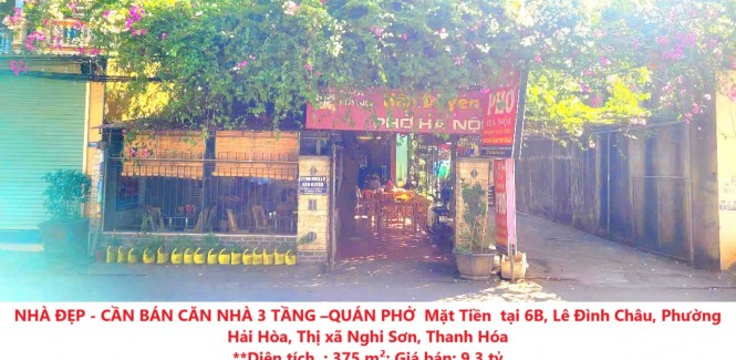 NHÀ ĐẸP - CẦN BÁN CĂN NHÀ 3 TẦNG –QUÁN PHỞ Mặt Tiền tại Phường Hải Hòa, TX Nghi Sơn, Thanh Hóa
