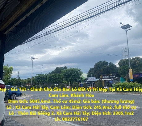 Đất Đẹp - Giá Tốt - Chính Chủ Cần Bán Lô Đất Vị Trí Đẹp Tại Cam Lâm, Khánh Hòa