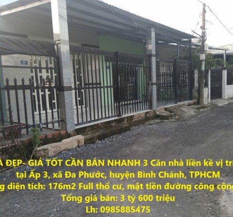 NHÀ ĐẸP- GIÁ TỐT CẦN BÁN NHANH 3 Căn nhà liền kề vị trí đẹp tại huyện Bình Chánh, TPHCM