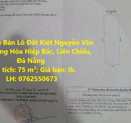 Chính Chủ Bán Lô Đất Kiệt Nguyễn Văn Cừ, Phường Hòa Hiệp Bắc, Liên Chiểu, Đà Nẵng