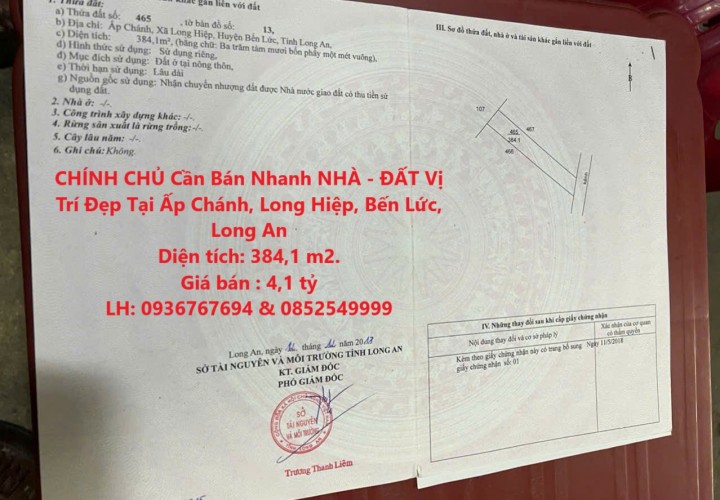 CHÍNH CHỦ Cần Bán Nhanh NHÀ - ĐẤT Vị Trí Đẹp Tại Ấp Chánh, Long Hiệp, Bến Lức, Long An