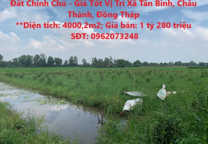 Đất Chính Chủ - Giá Tốt Vị Trí Xã Tân Bình, Châu Thành, Đồng Tháp