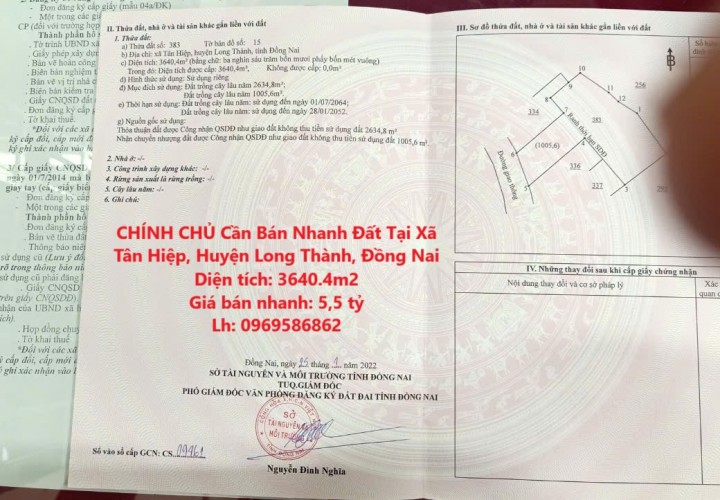 CHÍNH CHỦ Cần Bán Nhanh Đất Tại Xã Tân Hiệp, Huyện Long Thành, Đồng Nai