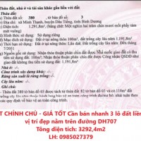 ĐẤT CHÍNH CHỦ - GIÁ TỐT Cần bán nhanh 3 lô đất liền kề vị trí đẹp nằm trên đường DH707