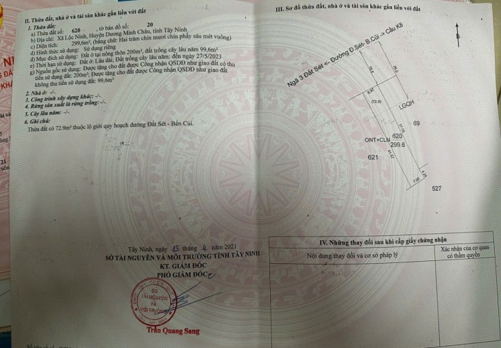 CHÍNH CHỦ Cần Bán Gấp Đất Mặt Tiền Đường Đất Sét - Bến Củi, Xã Lộc Ninh, Dương Minh Châu, Tây Ninh