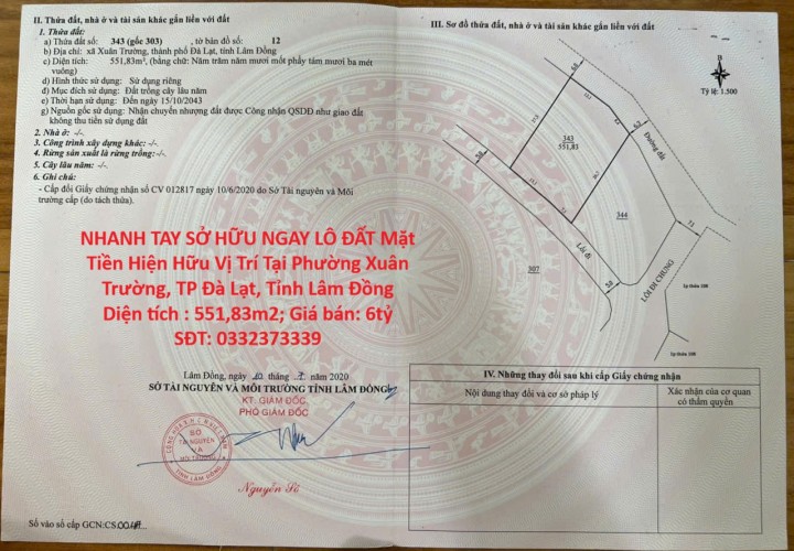 NHANH TAY SỞ HỮU NGAY LÔ ĐẤT Mặt Tiền Hiện Hữu Vị Trí Tại TP Đà Lạt, Tỉnh Lâm Đồng