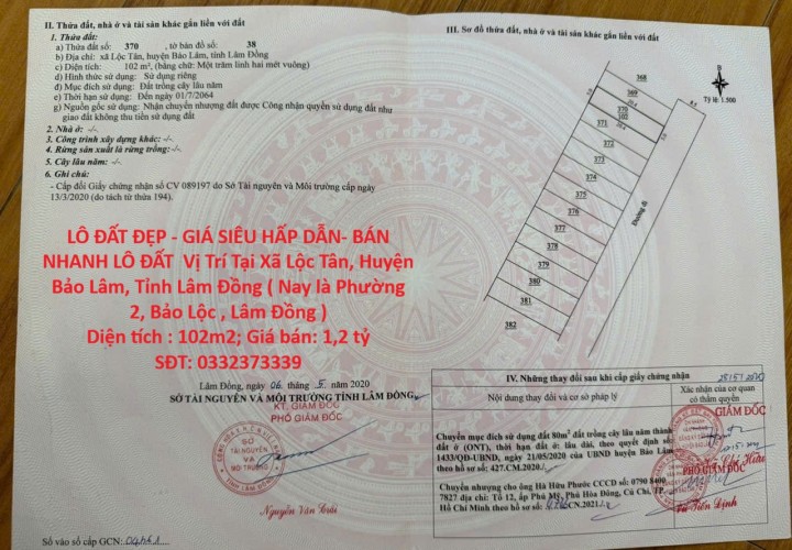 LÔ ĐẤT ĐẸP - GIÁ SIÊU HẤP DẪN- BÁN NHANH LÔ ĐẤT  Vị Trí Tại Phường 2, TP Bảo Lộc, Tỉnh Lâm Đồng