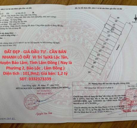 ĐẤT ĐẸP - GIÁ ĐẦU TƯ - CẦN BÁN NHANH LÔ ĐẤT Vị Trí Tại Phường 2, TP Bảo Lộc, Tỉnh Lâm Đồng