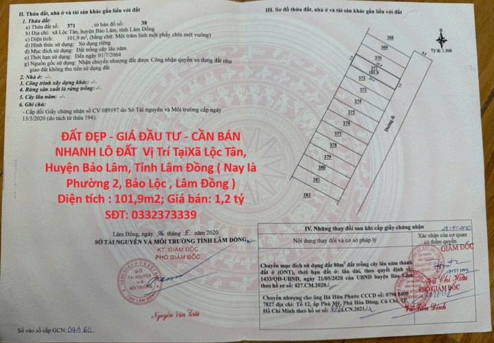 ĐẤT ĐẸP - GIÁ ĐẦU TƯ - CẦN BÁN NHANH LÔ ĐẤT  Vị Trí Tại Phường 2, TP Bảo Lộc, Tỉnh Lâm Đồng