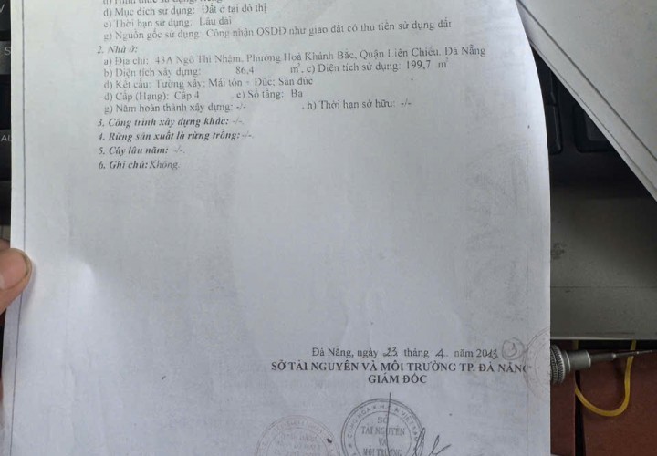 NHÀ 1 MẶT TIỀN ĐẸP – GIÁ TỐT  – CHÍNH CHỦ CẦN BÁN Nhà 3 Tầng Tại Phường Liên Chiểu, TP Đà Nẵng