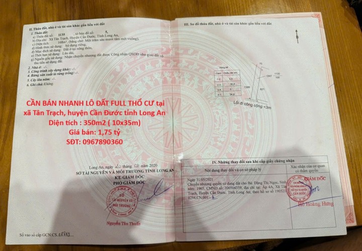 LÔ ĐẤT VỊ TRÍ ĐẸP- GIÁ TỐT CHÍNH CHỦ CẦN BÁN NHANH LÔ ĐẤT FULL THỔ CƯ tại huyện Cần Đước tỉnh Long An