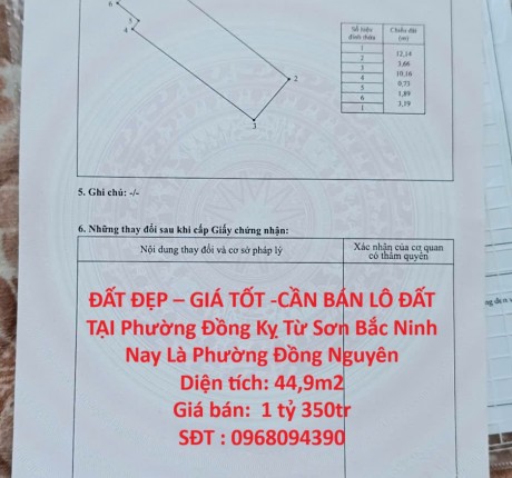 ĐẤT ĐẸP – GIÁ TỐT -CẦN BÁN LÔ ĐẤT TẠI Phường Đồng Kỵ Từ Sơn Bắc Ninh Nay Là Phường Đồng Nguyên