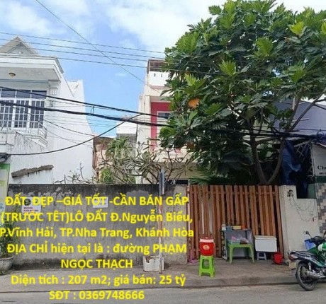 ĐẤT ĐẸP –GIÁ TỐT -CẦN BÁN GẤP (TRƯỚC TÊT)LÔ ĐẤT Đ.Nguyễn Biểu, P.Vĩnh Hải, TP.Nha Trang, Khánh Hòa