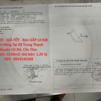 ĐẤT ĐẸP - GIÁ TỐT - Bán GẤP Lô Đất Tiềm Năng Tại Xã Trung Thạnh Huyện Cờ Đỏ, Cần Thơ.