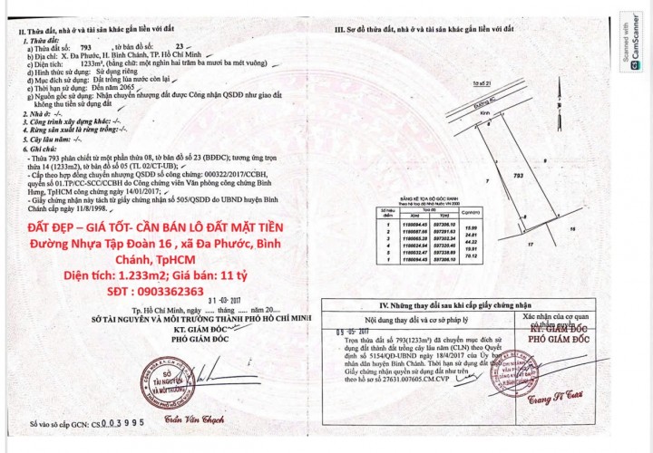 ĐẤT ĐẸP – GIÁ TỐT- CẦN BÁN LÔ ĐẤT MẶT TIỀN  Đường Nhựa Tập Đoàn 16 , xã Đa Phước, Bình Chánh, TpHCM