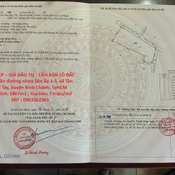 ĐẤT ĐẸP – GIÁ ĐẦU TƯ - CẦN BÁN LÔ ĐẤT  mặt tiền đường nhựa liên ấp 1-3, xã Tân Quí Tây, huyện Bình Chánh, TpHCM