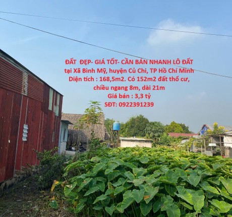 ĐẤT ĐẸP- GIÁ TỐT- CẦN BÁN NHANH LÔ ĐẤT tại Xã Bình Mỹ, huyện Củ Chi