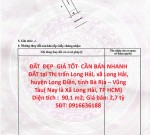ĐẤT  ĐẸP- GIÁ TỐT- CẦN BÁN NHANH ĐẤT tại Xã Long Hải, Long Điền, Bà Rịa VT
