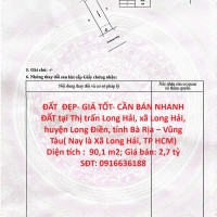 ĐẤT ĐẸP- GIÁ TỐT- CẦN BÁN NHANH ĐẤT tại Xã Long Hải, Long Điền, Bà Rịa VT