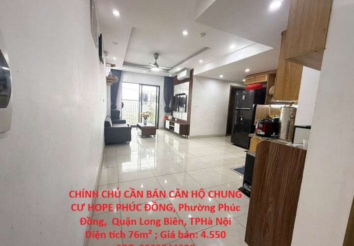 CHÍNH CHỦ CẦN BÁN CĂN HỘ CHUNG CƯ HOPE PHÚC ĐỒNG, Phường Phúc Đồng,  Quận Long Biên, TPHà Nội