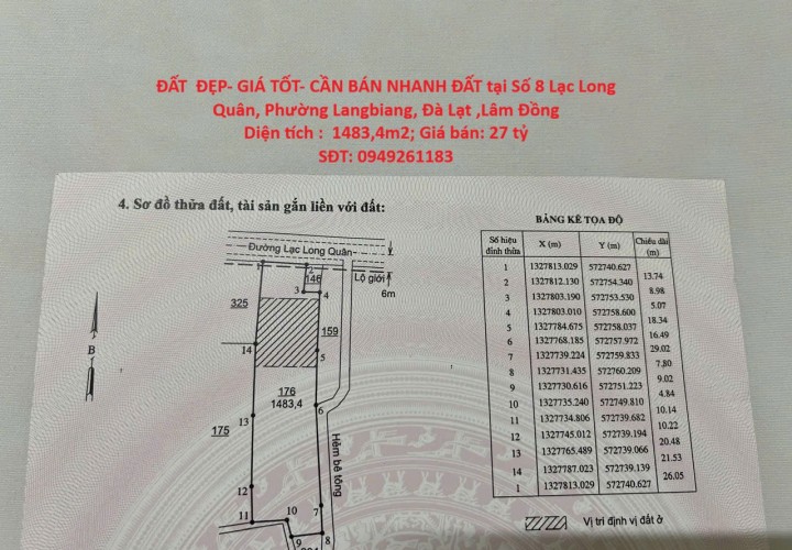 ĐẤT  ĐẸP- GIÁ TỐT- CẦN BÁN NHANH ĐẤT tại Phường Langbiang, Đà Lạt ,Lâm Đồng