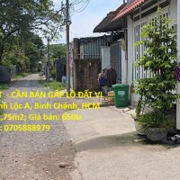 ĐẤT ĐẸP -  GIÁ TỐT  - CẦN BÁN GẤP LÔ ĐẤT VỊ TRÍ ĐẸP TẠI Xã Vĩnh Lộc A, Bình Chánh, HCM