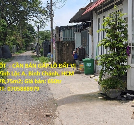 ĐẤT ĐẸP - GIÁ TỐT - CẦN BÁN GẤP LÔ ĐẤT VỊ TRÍ ĐẸP TẠI Xã Vĩnh Lộc A, Bình Chánh, HCM