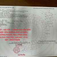 ĐẤT ĐẸP – GIÁ TỐT – CHÍNH CHỦ CẦN BÁN Tại MẶT TIỀN ĐƯỜNG PHÓ CƠ ĐIỀU, PHƯỜNG PHƯỚC HẬU, VĨNH LONG