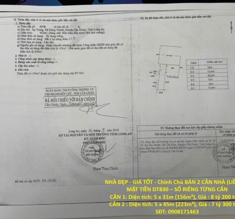 NHÀ ĐẸP - GIÁ TỐT - Chính Chủ BÁN 2 CĂN NHÀ (LIỀN KỀ) MẶT TIỀN DT830 – SỔ RIÊNG TỪNG CĂN