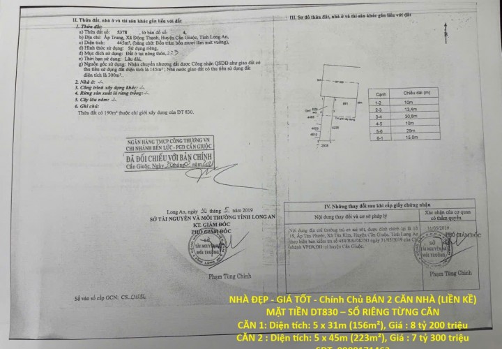 NHÀ ĐẸP - GIÁ TỐT - Chính Chủ BÁN 2 CĂN NHÀ (LIỀN KỀ) MẶT TIỀN DT830 – SỔ RIÊNG TỪNG CĂN