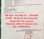 ĐẤT ĐẸP –GIÁ ĐẦU TƯ  - CẦN BÁN LÔ ĐẤT  TẠI Ấp 10, Xã Lương Hòa, Huyện Bến Lức, Long An