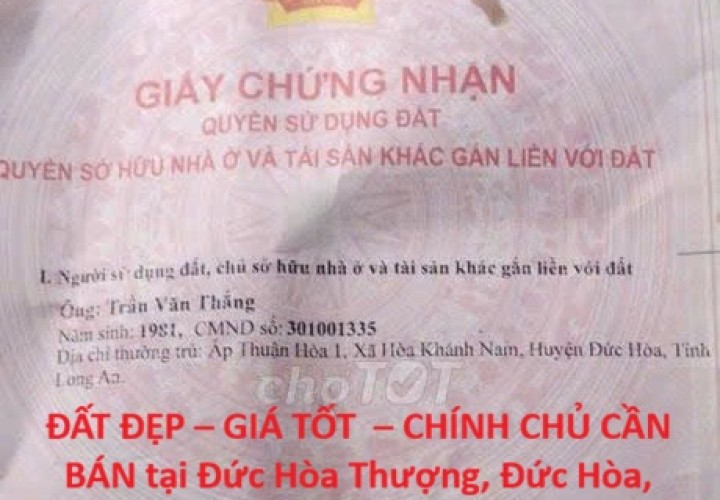 ĐẤT ĐẸP – GIÁ TỐT  – CHÍNH CHỦ CẦN BÁN tại Đức Hòa Thượng, Đức Hòa, Long An