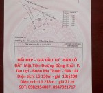 ĐẤT ĐẸP – GIÁ ĐẦU TƯ  -BÁN LÔ ĐẤT  Mặt Tiền Đường Đồng Khởi  P. Tân Lợi - Buôn Ma Thuột - Đăk Lăk