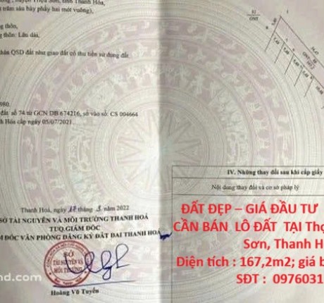 ĐẤT ĐẸP – GIÁ ĐẦU TƯ - CHÍNH CHỦ CẦN BÁN LÔ ĐẤT TẠI Thọ Cường, Triệu Sơn, Thanh Hóa