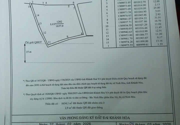 ĐẤT ĐẸP- GIÁ TỐT CẦN BÁN NHANH Bán Đất Lúa QH ONT mặt tiền đường STX QH72m Khánh Hòa
