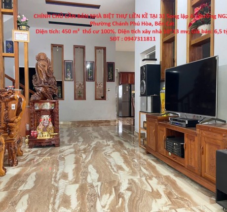 CHÍNH CHỦ CẦN BÁN NHÀ BIỆT THỰ LIỀN KỀ TẠI 31 Song lập A, Đường NG2, Phường Chánh Phú Hòa, Bến Cát