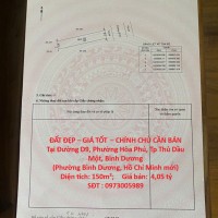 ĐẤT ĐẸP – GIÁ TỐT  – CHÍNH CHỦ CẦN BÁN Tại Đường D9, Phường Hòa Phú, Tp Thủ Dầu Một, Bình Dương