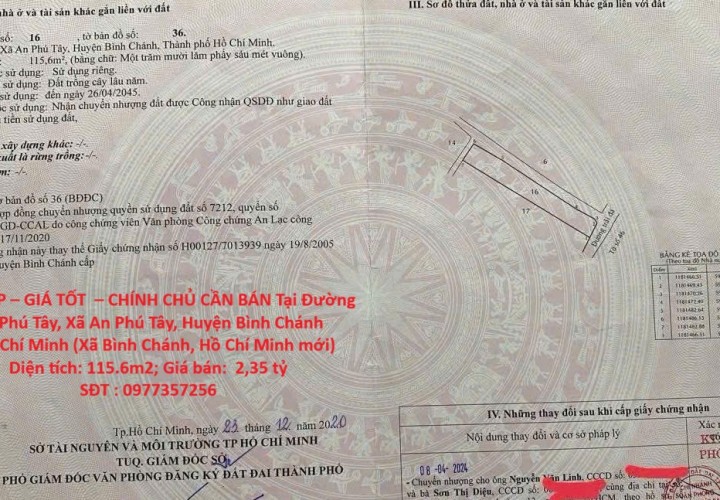 ĐẤT ĐẸP – GIÁ TỐT  – CHÍNH CHỦ CẦN BÁN Tại Đường An Phú Tây, Xã An Phú Tây, Huyện Bình Chánh