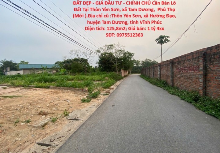 ĐẤT ĐẸP - GIÁ ĐẦU TƯ - CHÍNH CHỦ Cần Bán Lô Đất Tại Thôn Yên Sơn, xã Tam Dương,  Phú Thọ (Mới )