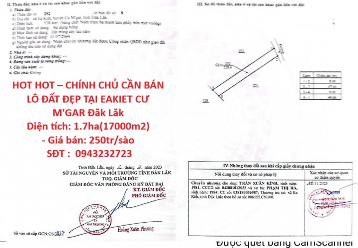 HOT HOT – CHÍNH CHỦ CẦN BÁN LÔ ĐẤT ĐẸP TẠI EAKIET CƯ M'GAR Đăk Lăk