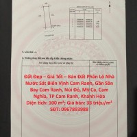 Đất Đẹp – Giá Tốt – Bán Đất Phân Lô Nhà Nước Sát Biển Vịnh Cam Ranh, Gần Sân Bay Cam Ranh,Khánh Hòa