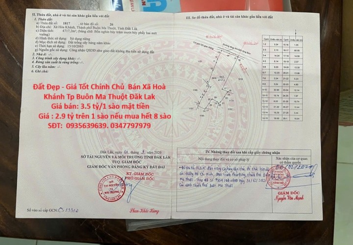 Đất Đẹp - Giá Tốt Chính Chủ  Bán Xã Hoà Khánh Tp Buôn Ma Thuột Đăk Lak