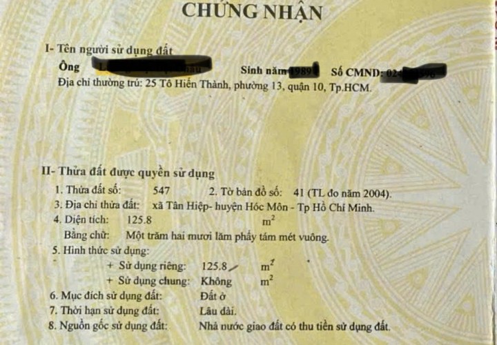 ĐẤT ĐẸP – GIÁ TỐT  – CHÍNH CHỦ CẦN BÁN NHANH LÔ ĐẤT TIỀM NĂNG TẠI huyện Hóc Môn, TPHCM